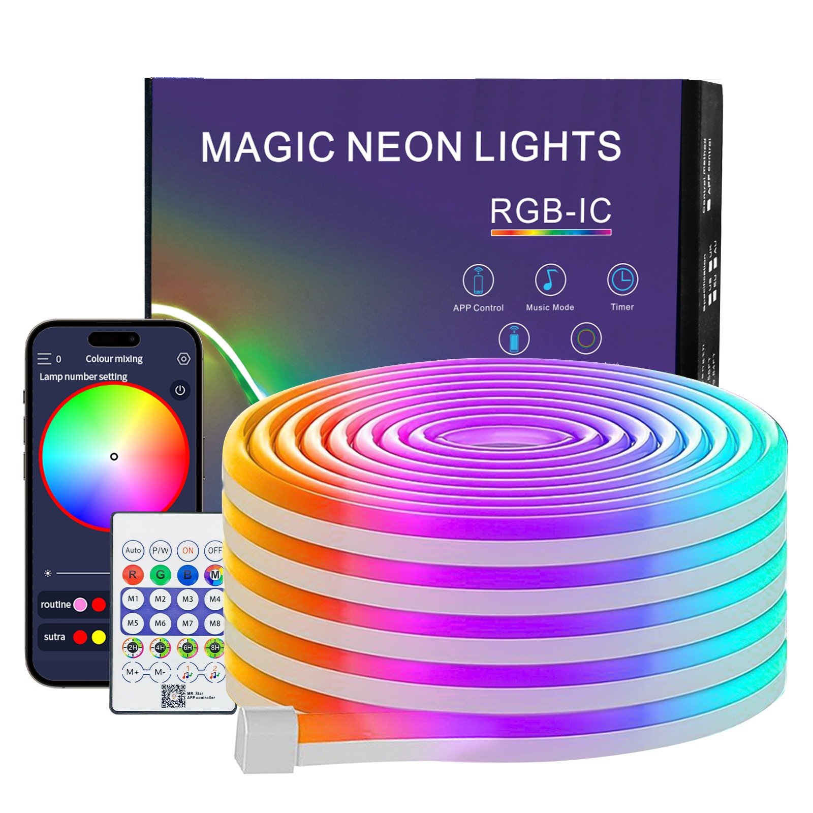 5V USB Neon Light Strip -RGB Dynamic Chasing LED Neon Rope Light, Waterproof Silicone Atmosphere Lighting for Decoration