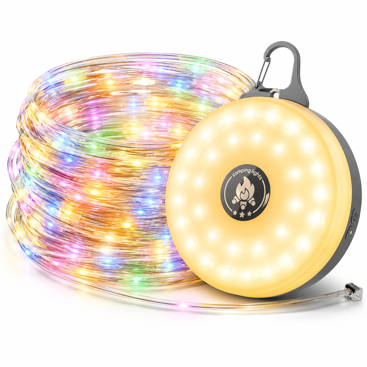2-in-1 Rechargeable Camping String Light, 10M RGB Warm White Bluetooth App Control